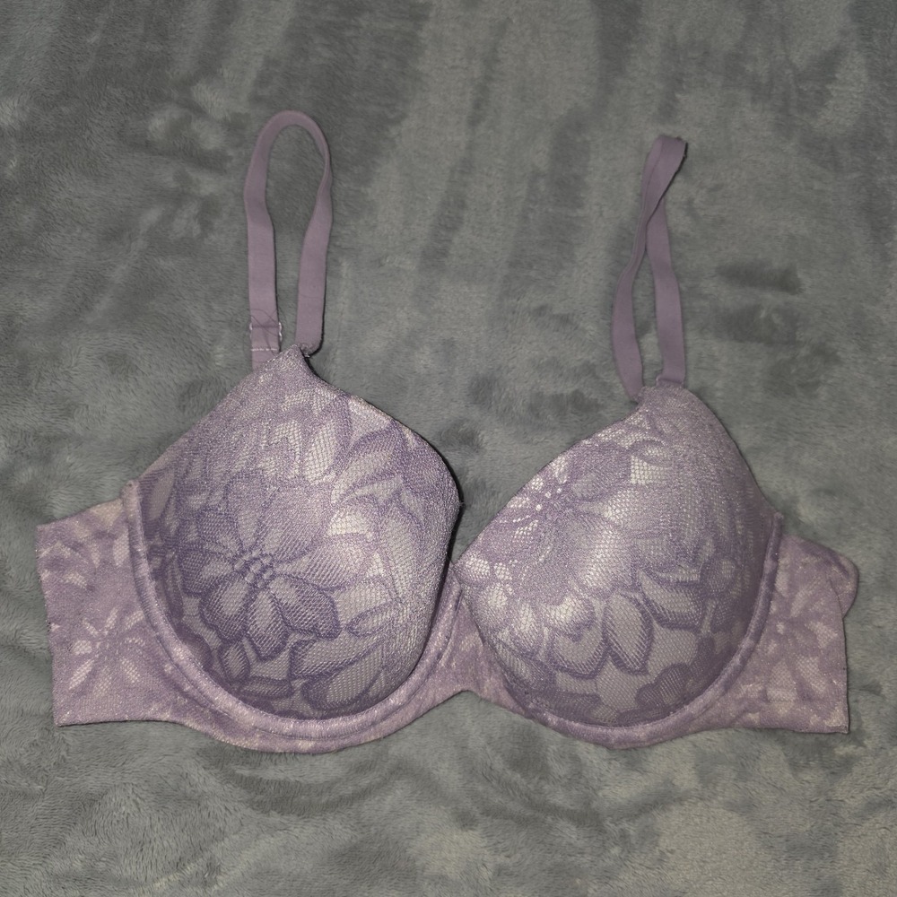 No Boundaries Womens Push Up‎ Bra Size 36C Underwire Purple Floral Print